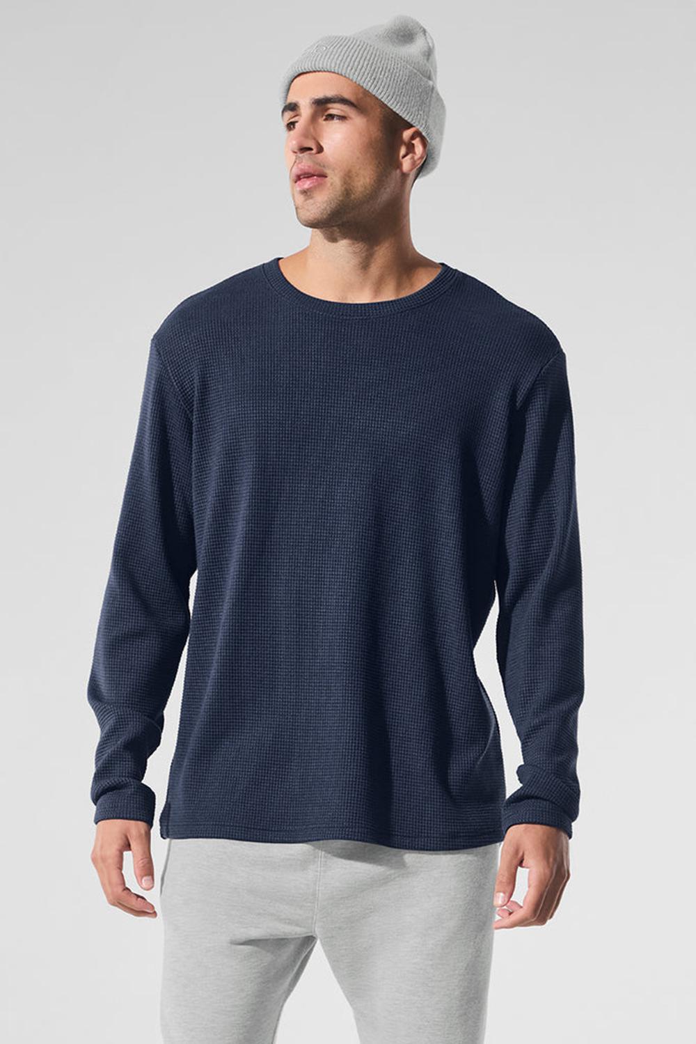 Alo Yoga Elevate Waffle Crew Uomo Maniche Lunghe Blu Marino | Italia  YBI-390246