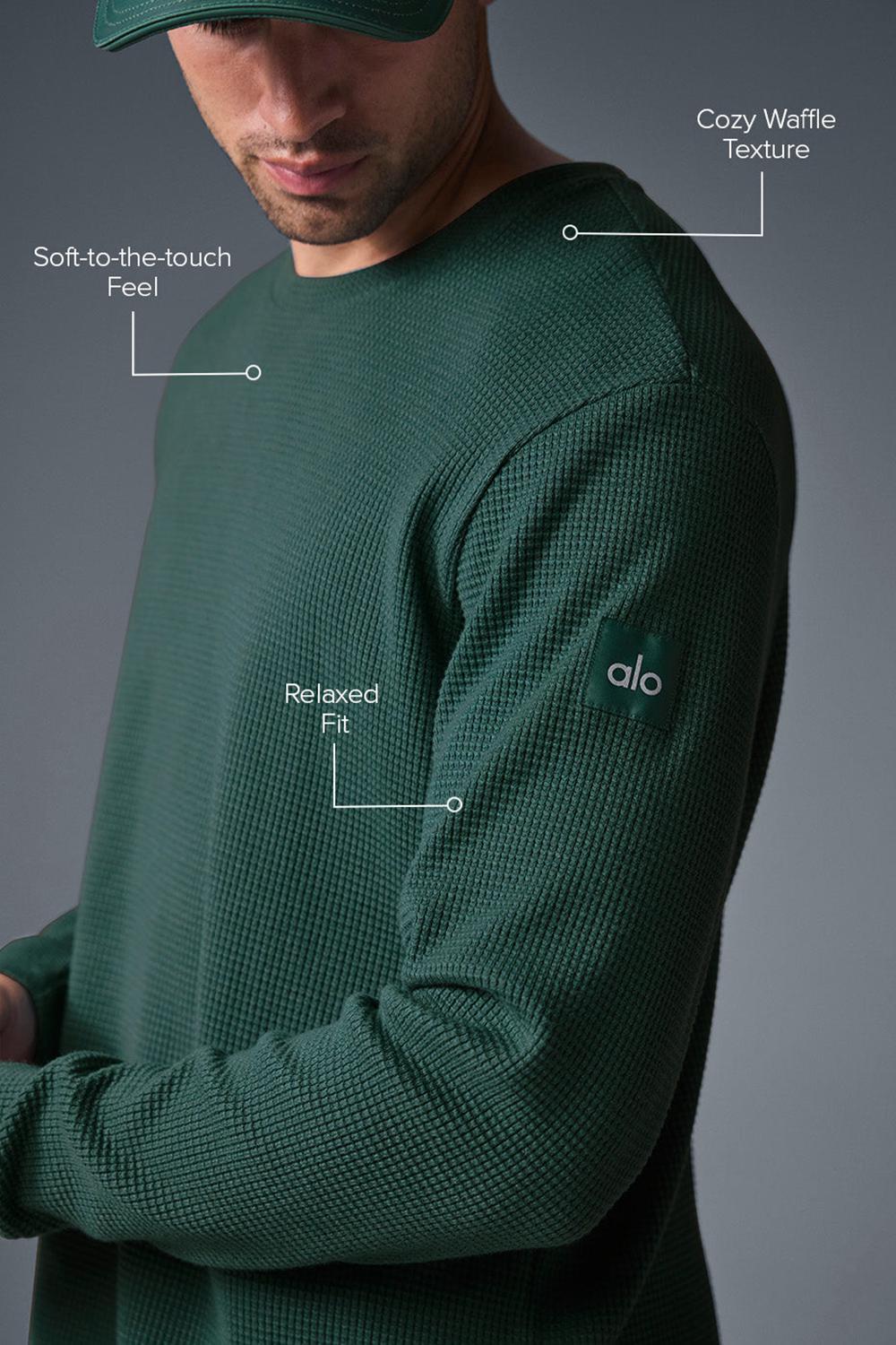 Alo Yoga Elevate Waffle Crew Uomo Maniche Lunghe Winter Ivy | Italia  QDK-489150