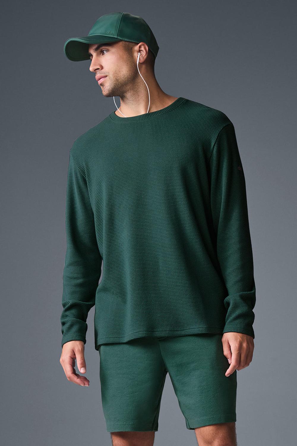 Alo Yoga Elevate Waffle Crew Uomo Maniche Lunghe Winter Ivy | Italia  QDK-489150