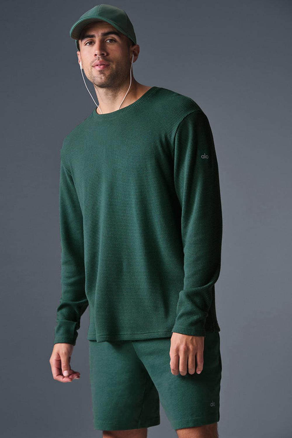 Alo Yoga Elevate Waffle Crew Uomo Maniche Lunghe Winter Ivy | Italia  QDK-489150