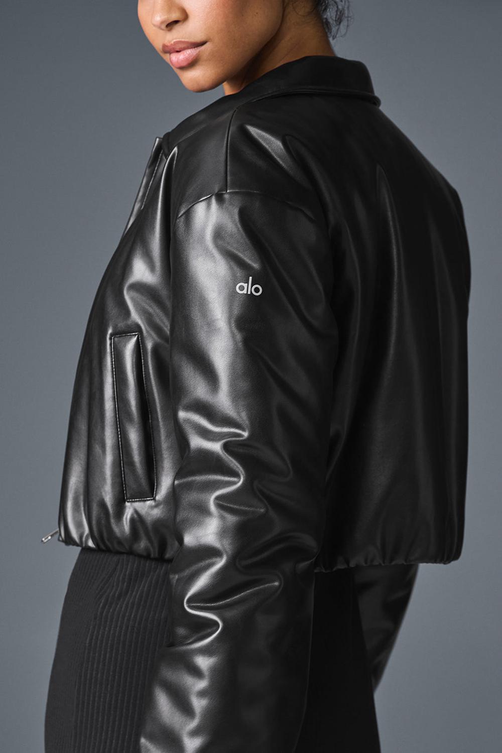 Alo Yoga Faux Leather Cropped Premier Donna Giacca Bomber Nere | Italia  DQJ-561209