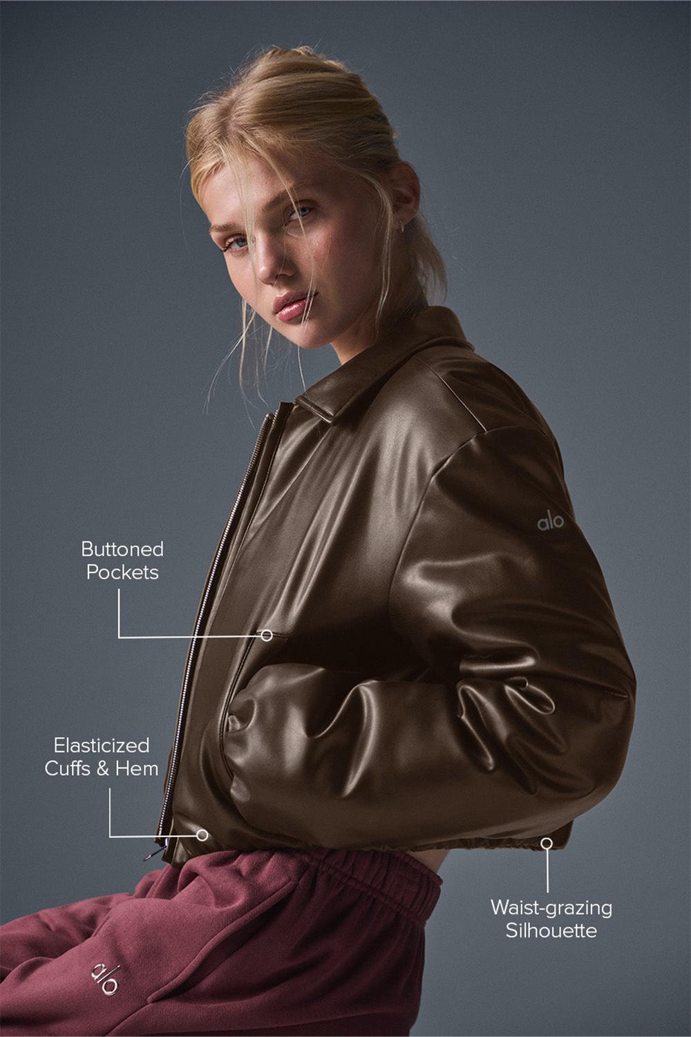 Alo Yoga Faux Leather Cropped Premier Donna Giacca Bomber Espresso | Italia  GNU-423976