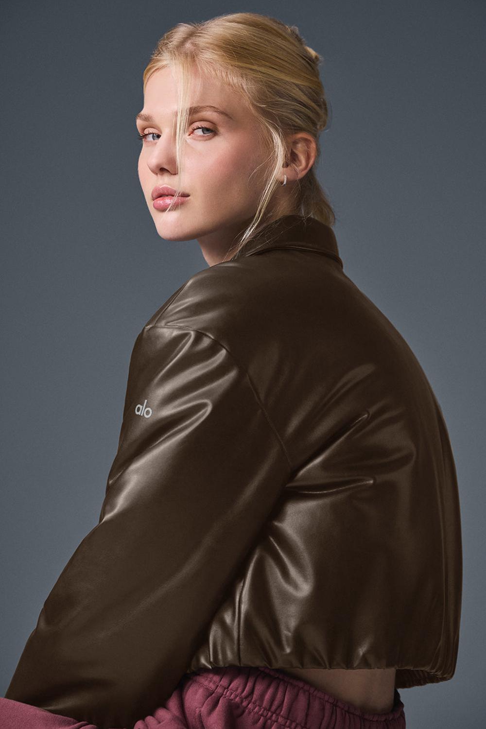 Alo Yoga Faux Leather Cropped Premier Donna Giacca Bomber Espresso | Italia  GNU-423976