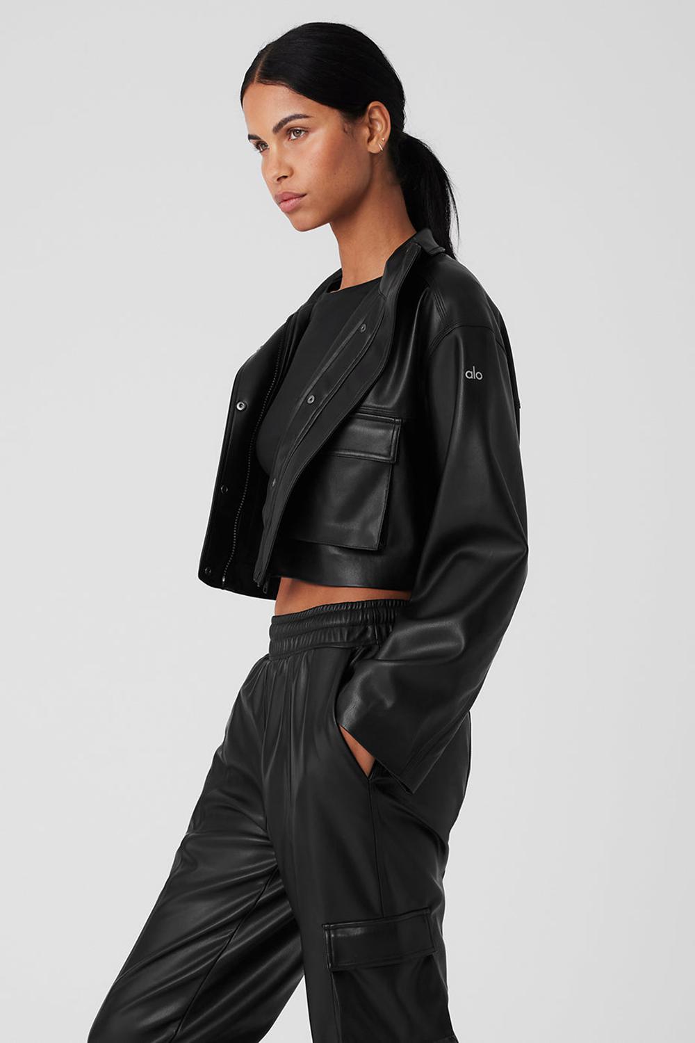 Alo Yoga Faux Leather Power Hour Donna Giacca Nere | Italia  FBW-635271