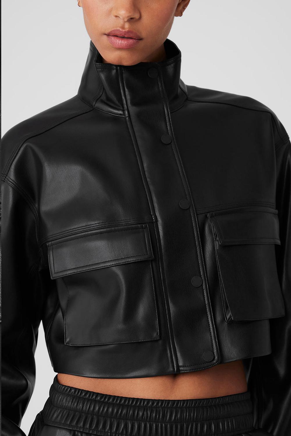 Alo Yoga Faux Leather Power Hour Donna Giacca Nere | Italia  FBW-635271