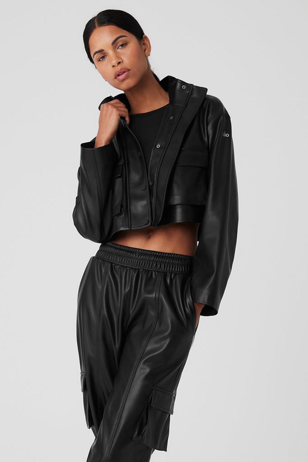 Alo Yoga Faux Leather Power Hour Donna Giacca Nere | Italia  FBW-635271