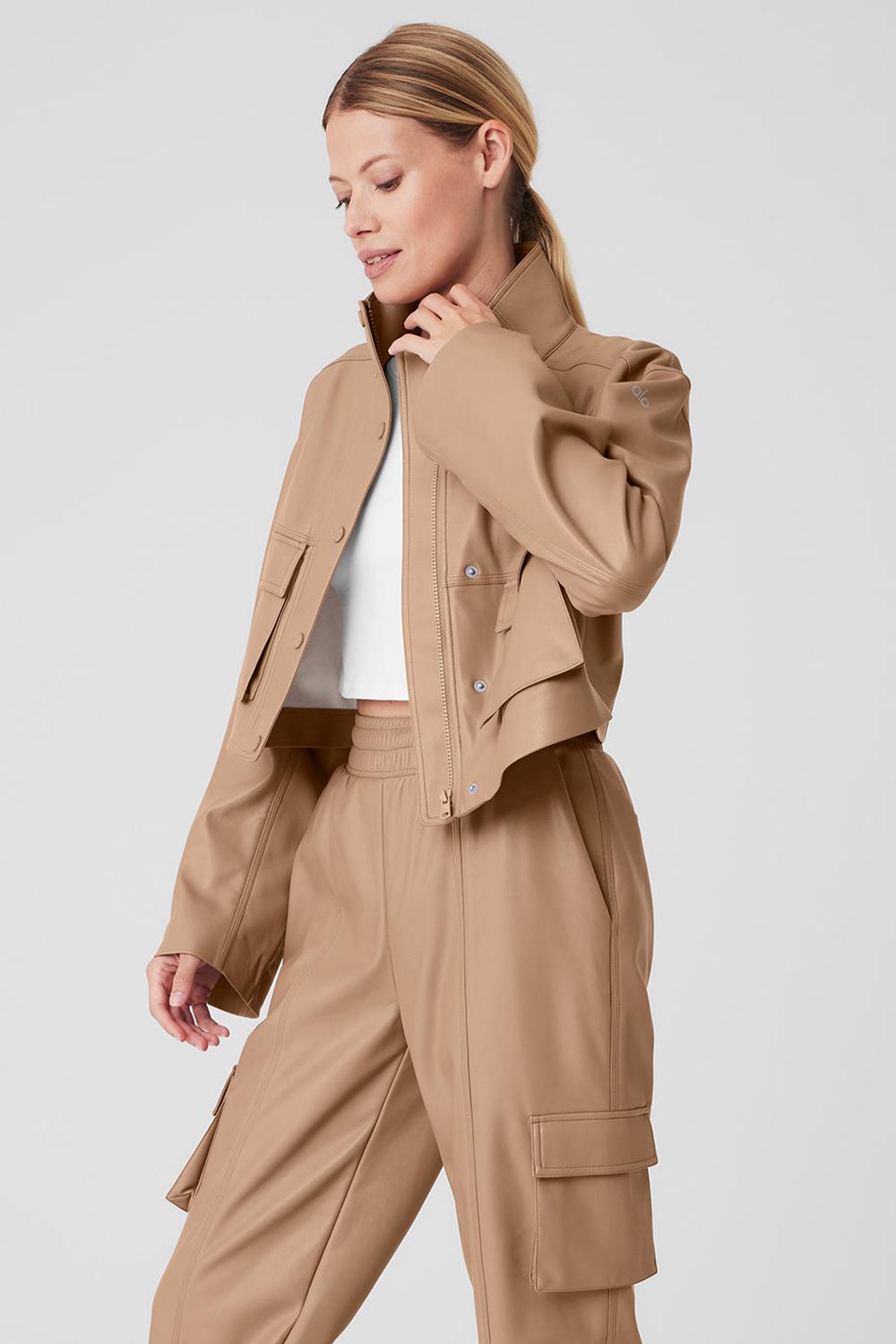 Alo Yoga Faux Leather Power Hour Donna Giacca Toasted Almond | Italia  YQR-273509