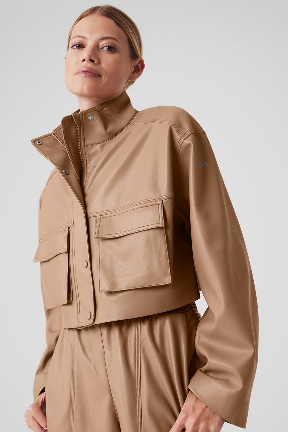 Alo Yoga Faux Leather Power Hour Donna Giacca Toasted Almond | Italia  YQR-273509
