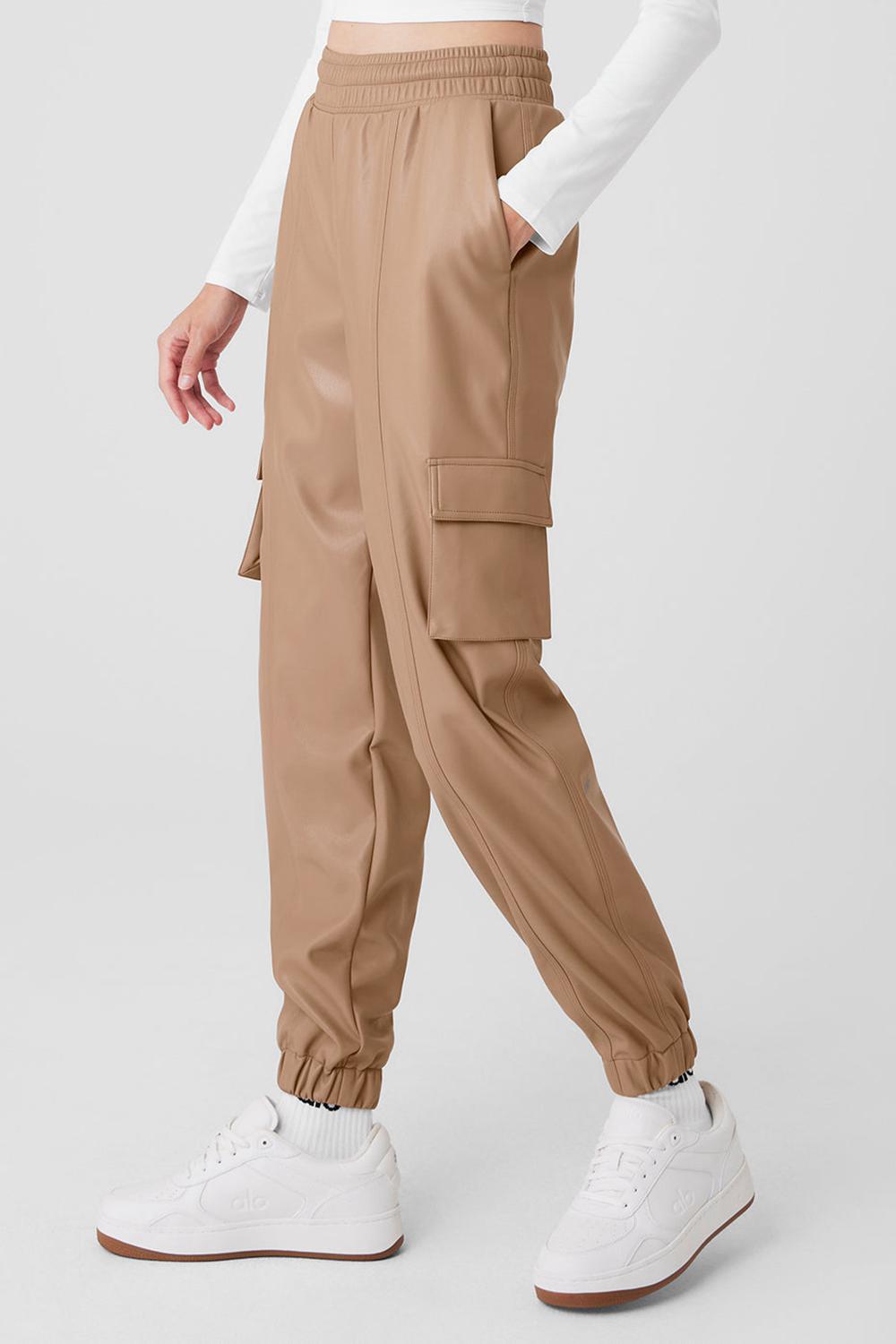 Alo Yoga Faux Leather Power Hour Donna Pantaloni Jogger Toasted Almond | Italia  ZEJ-367054