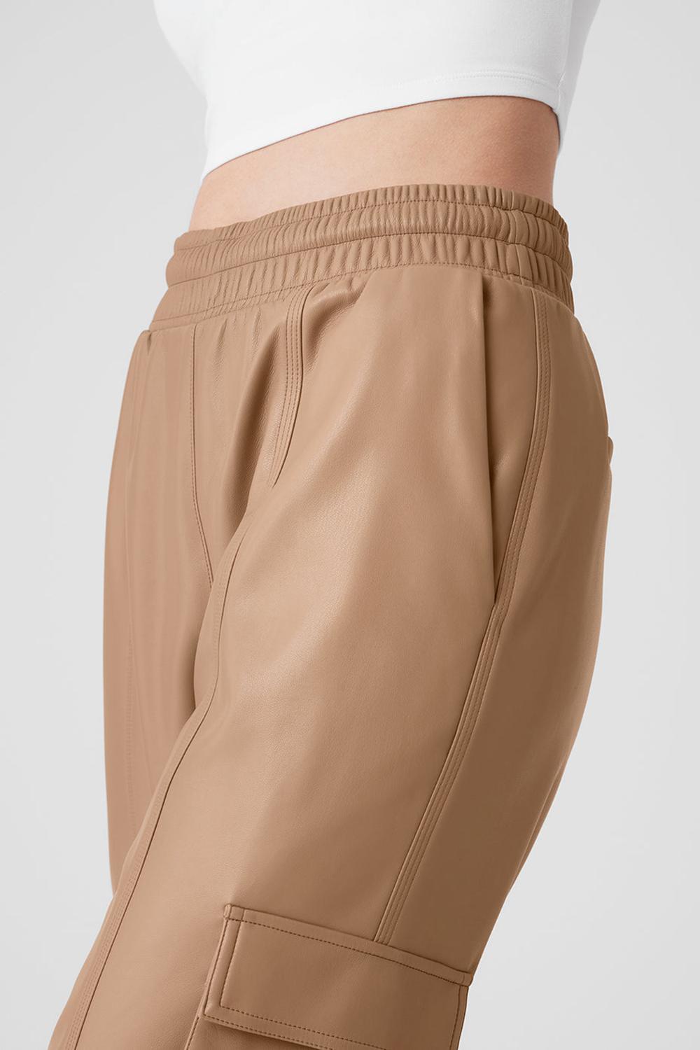 Alo Yoga Faux Leather Power Hour Donna Pantaloni Jogger Toasted Almond | Italia  ZEJ-367054