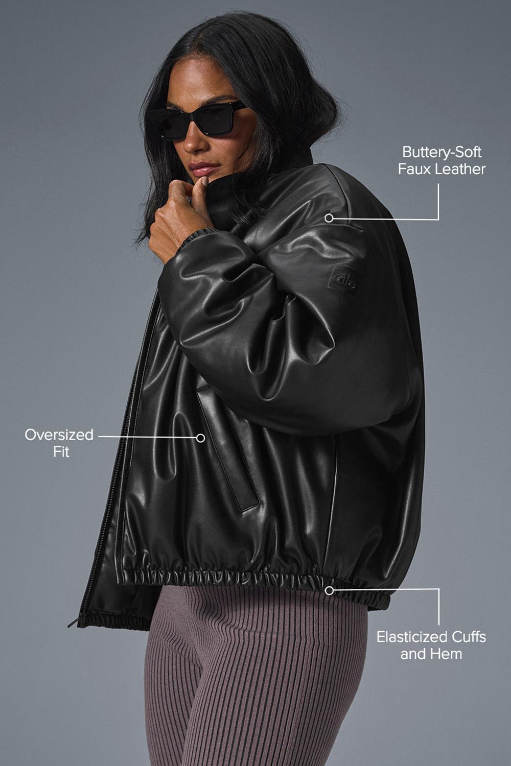 Alo Yoga Faux Leather Premier Donna Giacca Bomber Nere | Italia  EHJ-649352