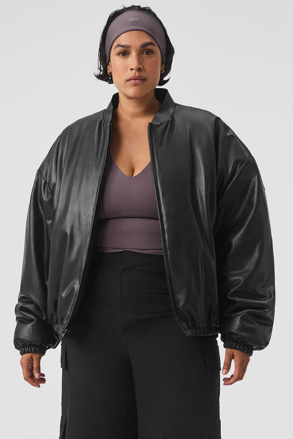 Alo Yoga Faux Leather Premier Donna Giacca Bomber Nere | Italia  EHJ-649352