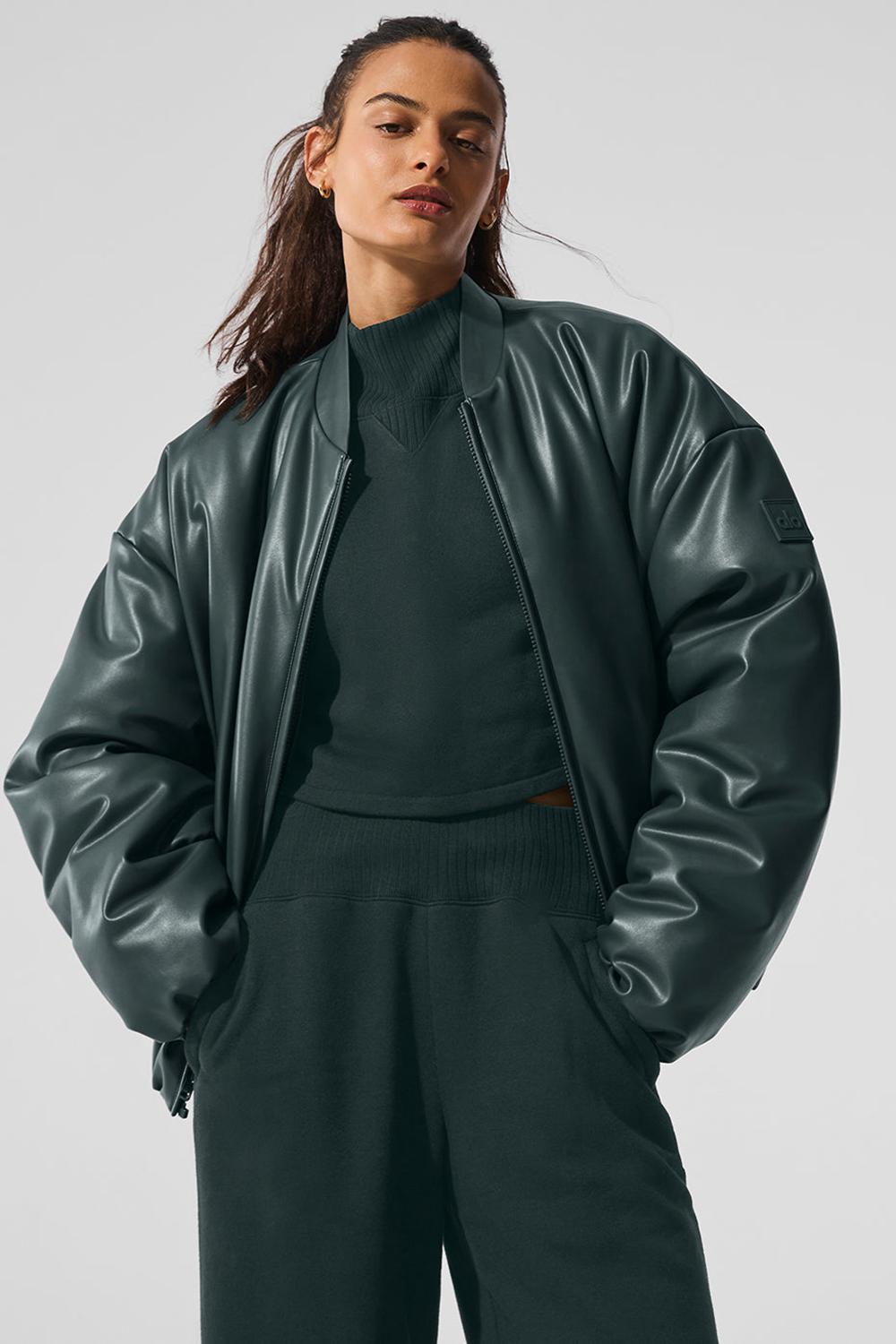 Alo Yoga Faux Leather Premier Donna Giacca Bomber Verdi | Italia  LWX-321950