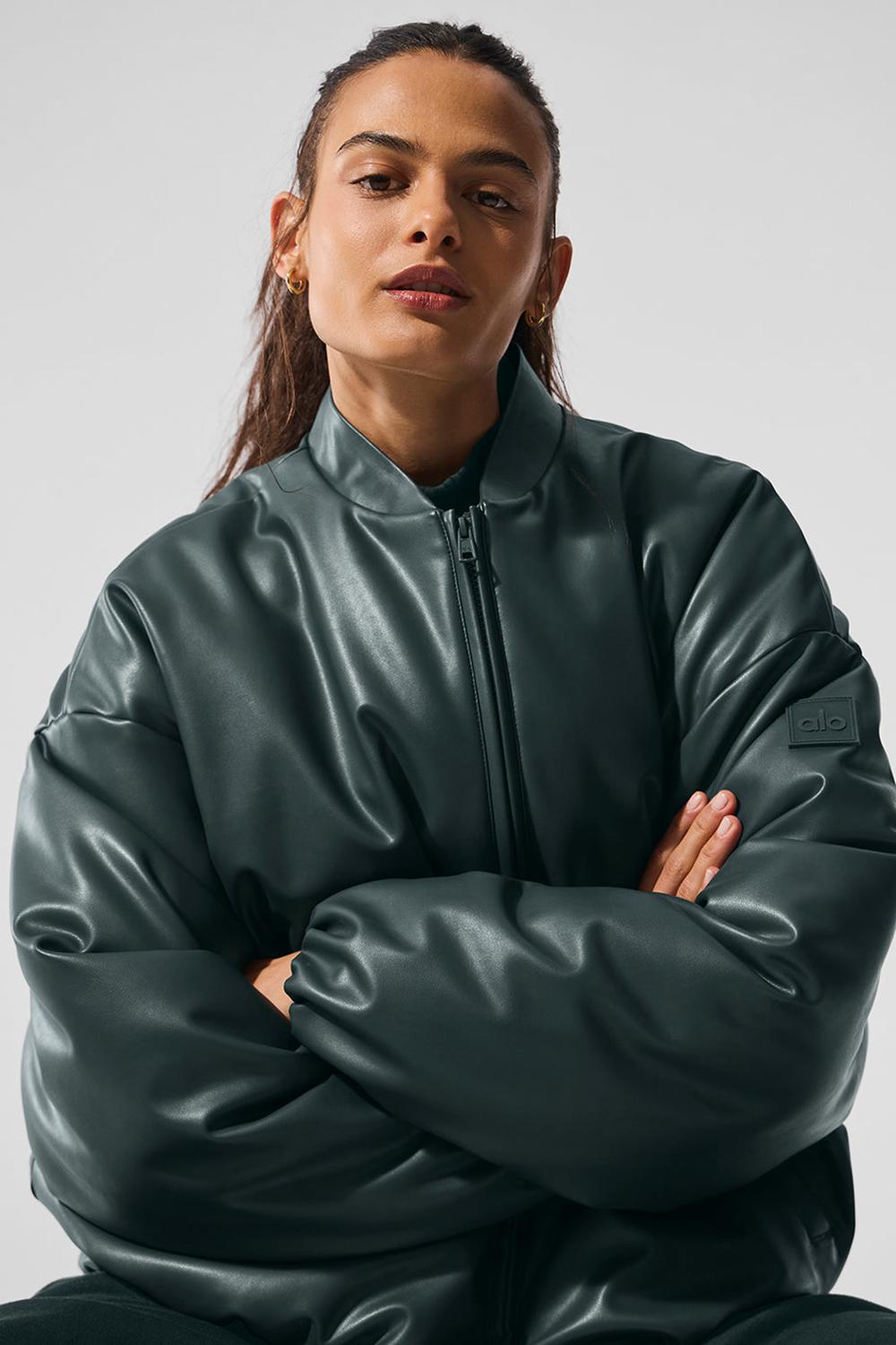 Alo Yoga Faux Leather Premier Donna Giacca Bomber Verdi | Italia  LWX-321950