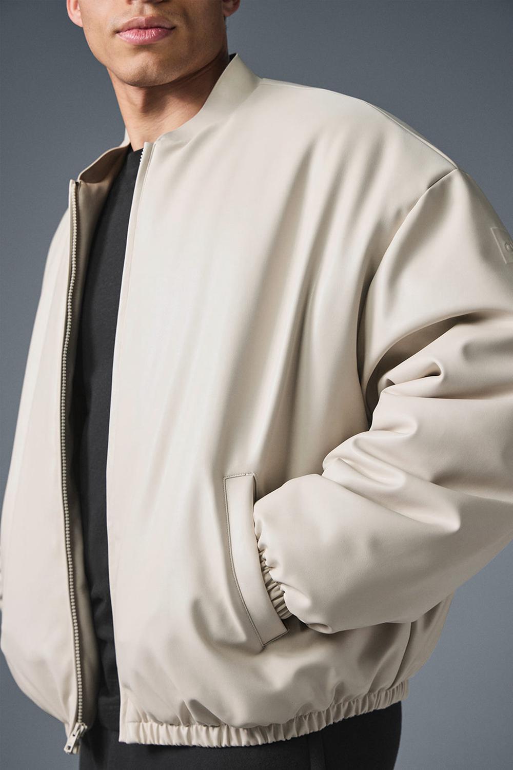 Alo Yoga Faux Leather Premier Uomo Giacca Bomber Bone | Italia  BLD-798250
