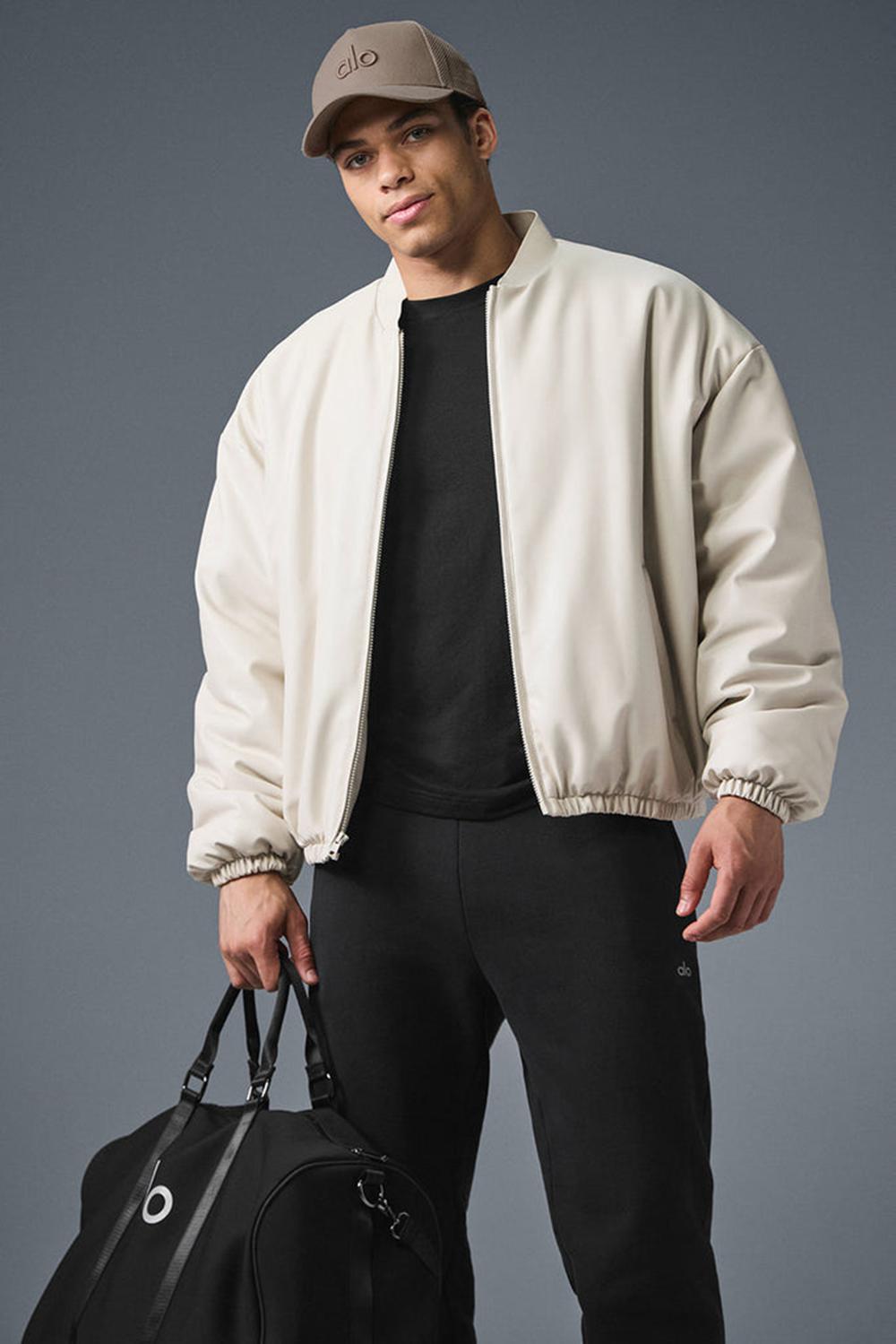 Alo Yoga Faux Leather Premier Uomo Giacca Bomber Bone | Italia  BLD-798250
