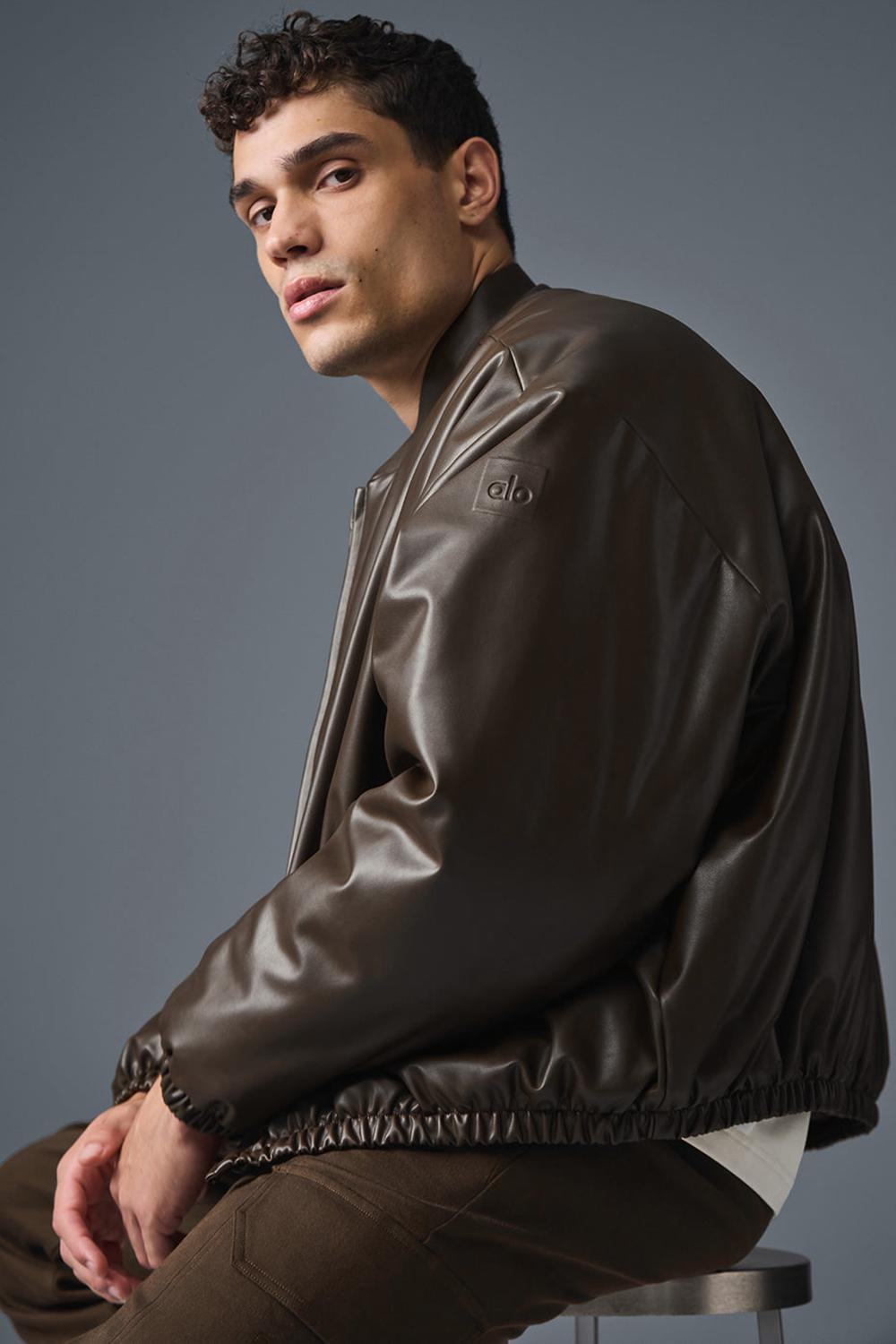 Alo Yoga Faux Leather Premier Uomo Giacca Bomber Espresso | Italia  XTO-294731