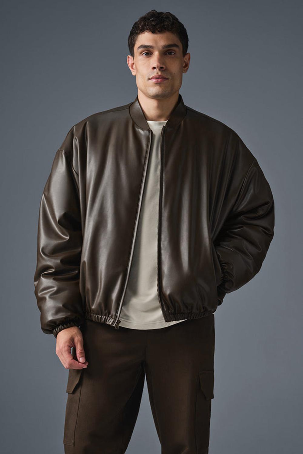 Alo Yoga Faux Leather Premier Uomo Giacca Bomber Espresso | Italia  XTO-294731