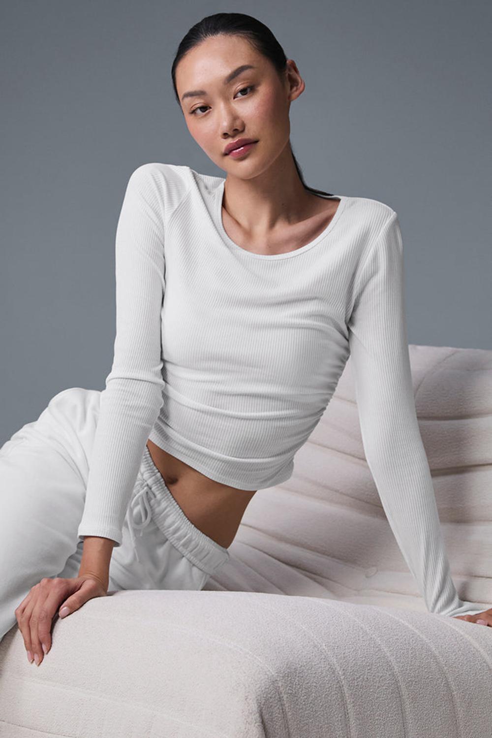 Alo Yoga Gather Donna Maniche Lunghe Bianche | Italia  DGN-746152