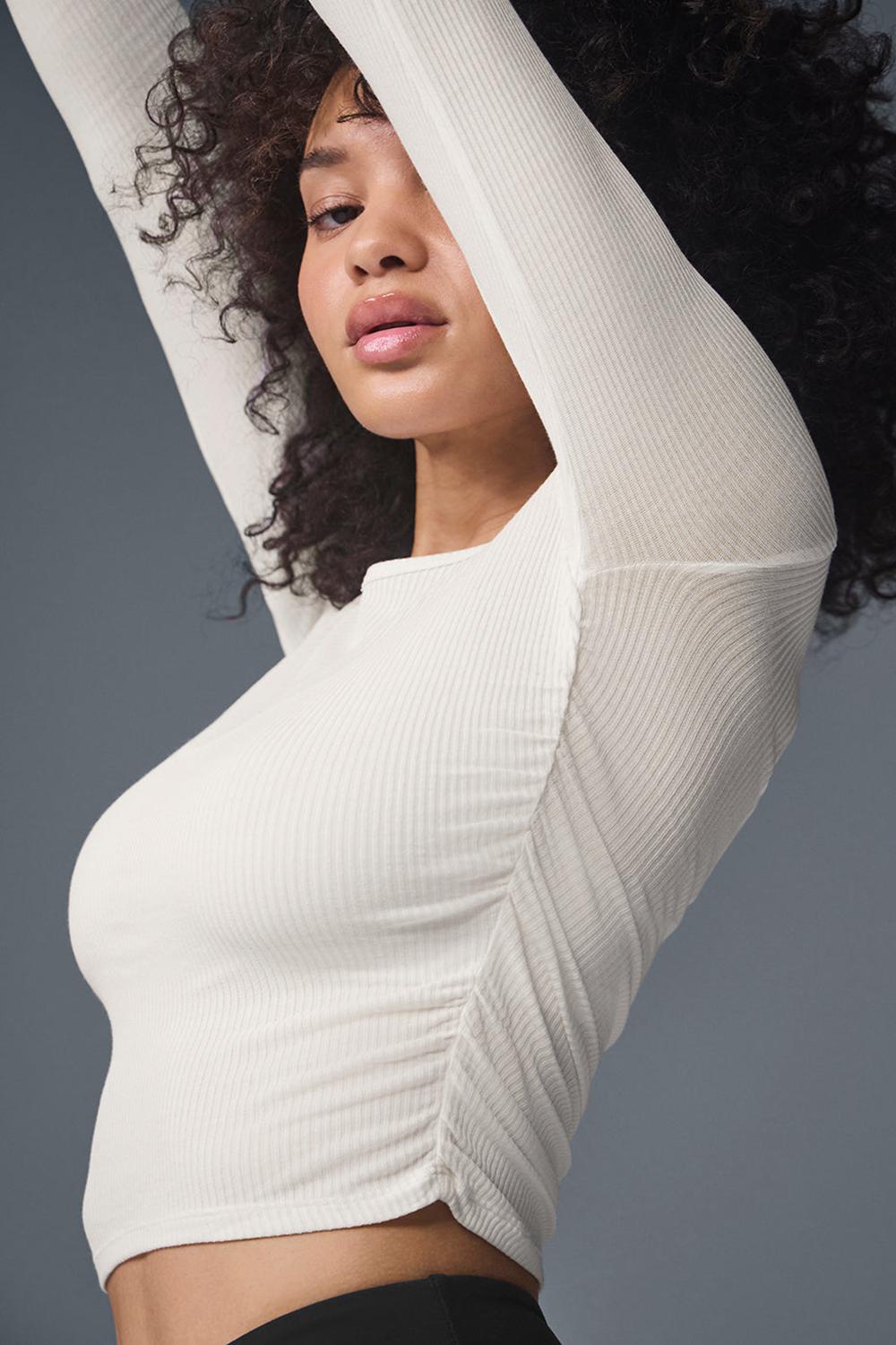 Alo Yoga Gather Donna Maniche Lunghe Ivory | Italia  VQY-174350
