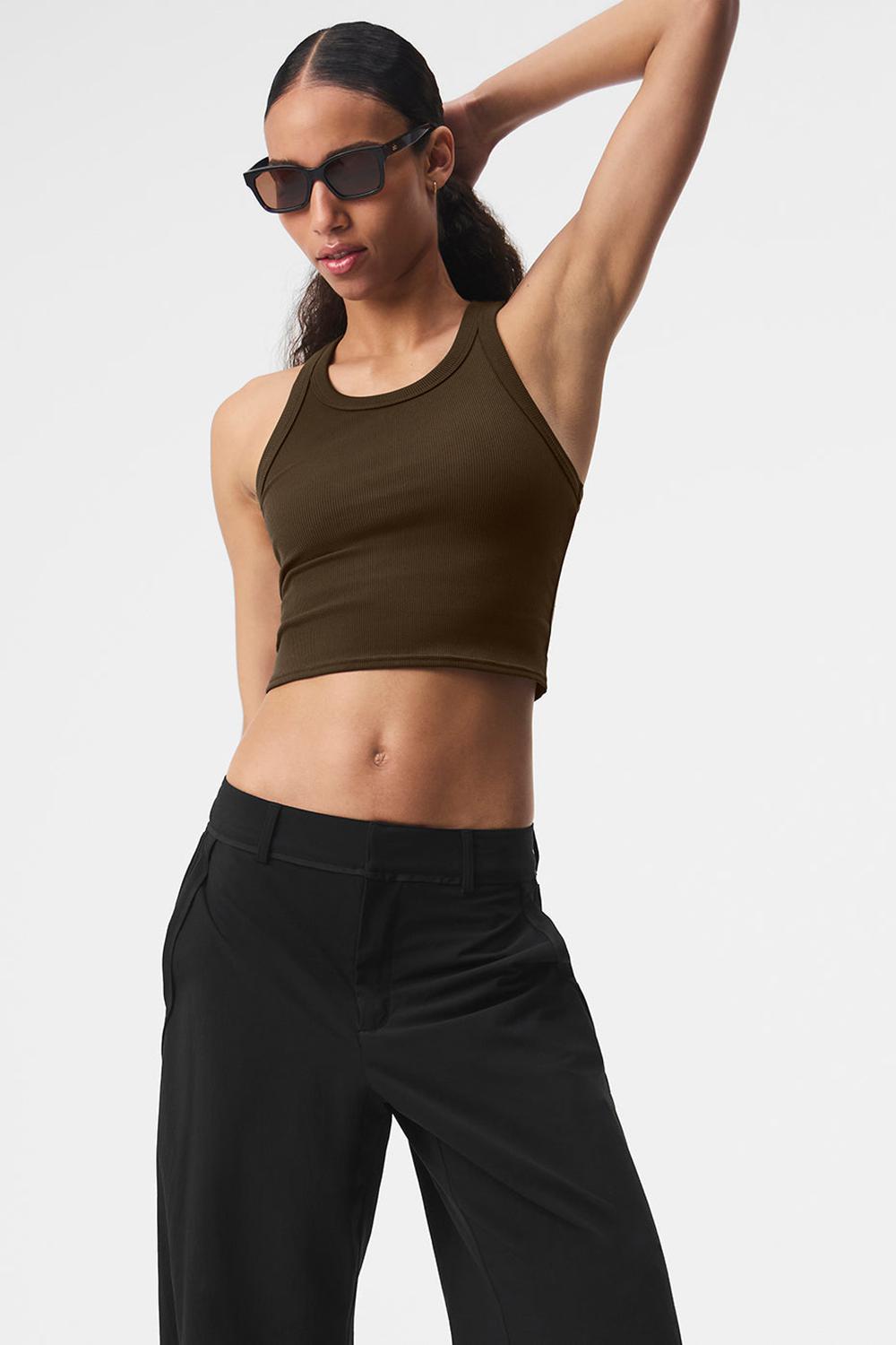 Alo Yoga Goddess Ribbed Go-To Donna Tank Espresso | Italia  SCK-470982
