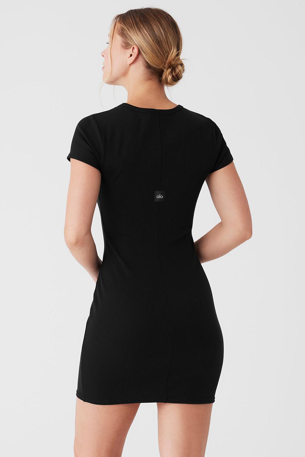 Alo Yoga Goddess Ribbed Short Sleeve Donna Vestito Nere | Italia  NRZ-123849