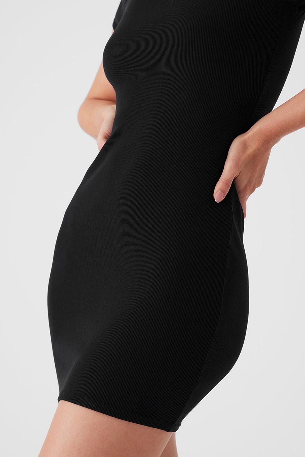 Alo Yoga Goddess Ribbed Short Sleeve Donna Vestito Nere | Italia  NRZ-123849