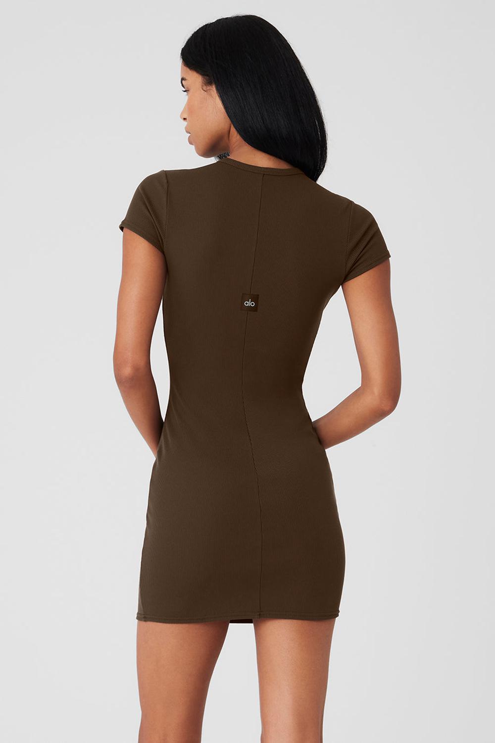 Alo Yoga Goddess Ribbed Short Sleeve Donna Vestito Espresso | Italia  EGV-480315