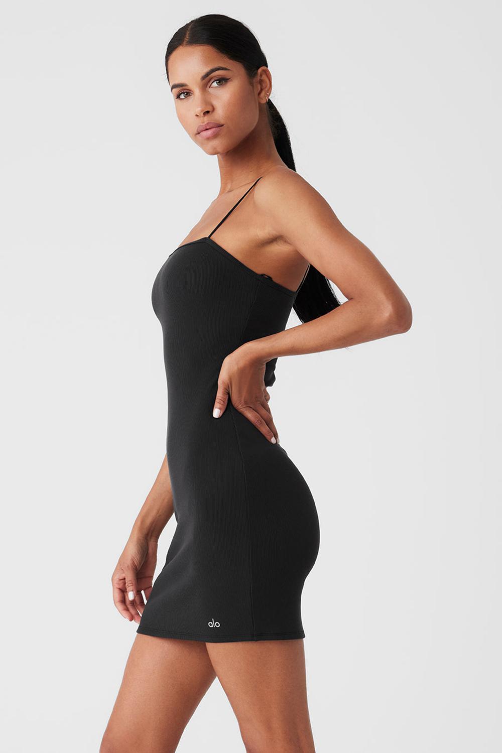 Alo Yoga Goddess Ribbed Spaghetti Strap Donna Vestito Nere | Italia  BID-512780
