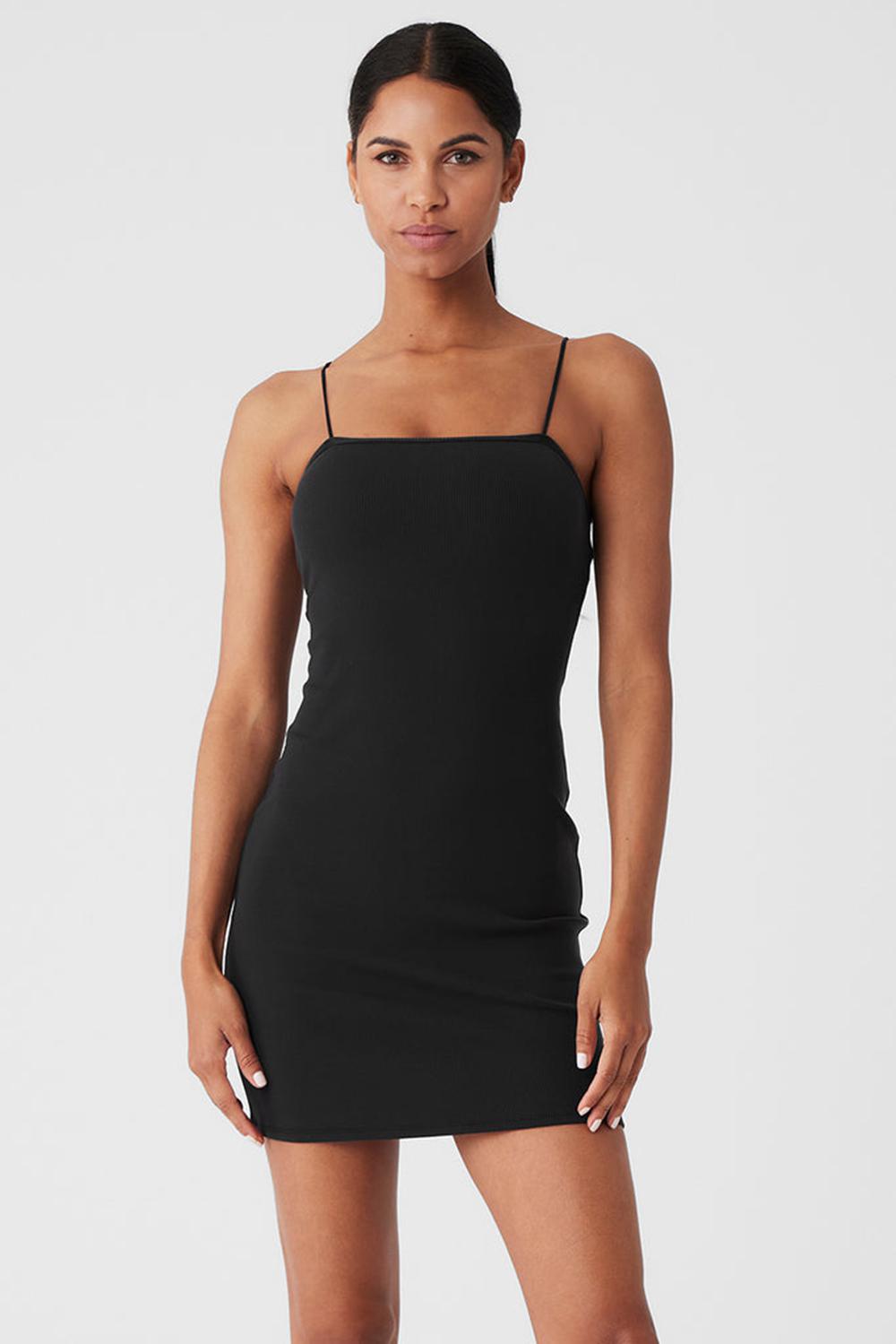 Alo Yoga Goddess Ribbed Spaghetti Strap Donna Vestito Nere | Italia  BID-512780
