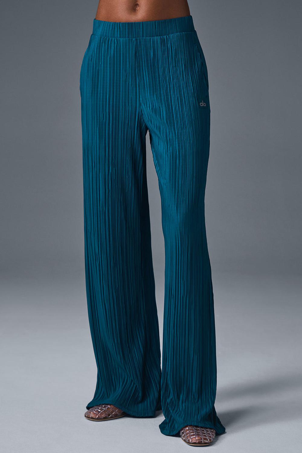 Alo Yoga High-Waist Micro Plisse Straight Leg Donna Pant Blu | Italia  WDQ-473826