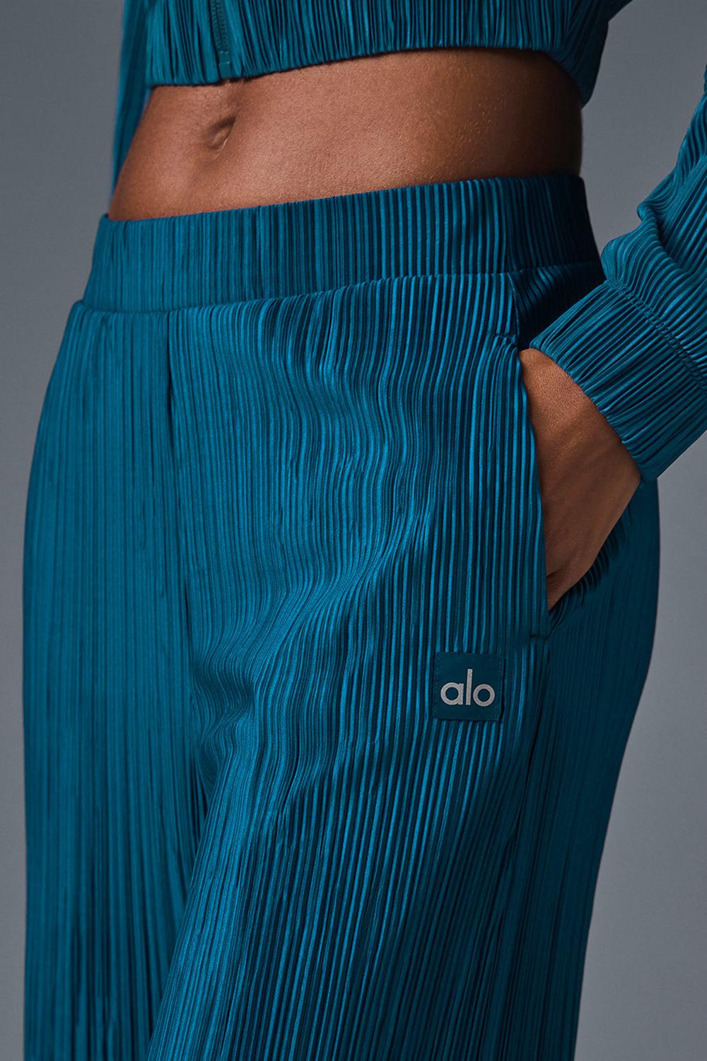 Alo Yoga High-Waist Micro Plisse Straight Leg Donna Pant Blu | Italia  WDQ-473826