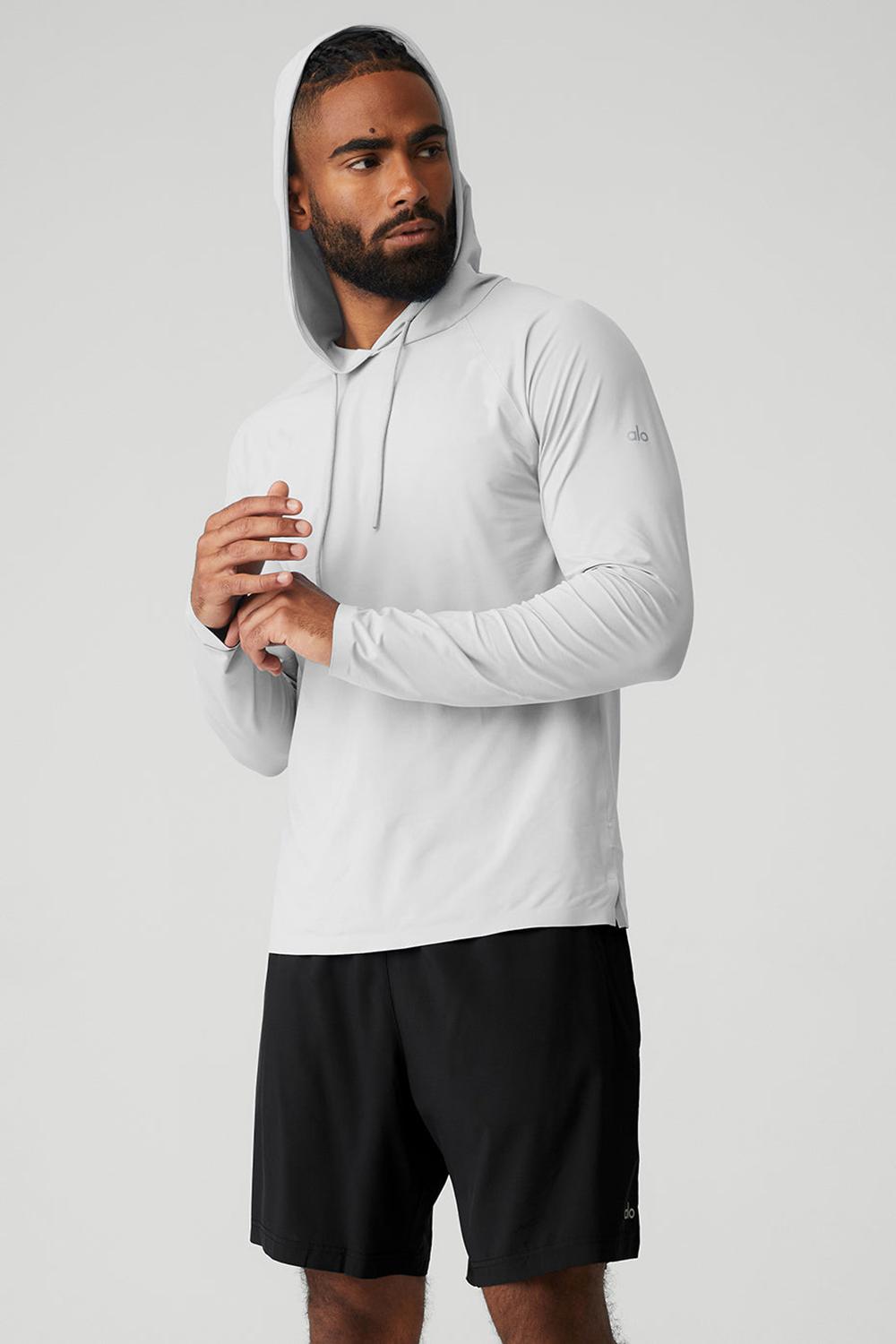 Alo Yoga Idol Runner Uomo Felpa con Cappuccio Titanium | Italia  QRC-145973
