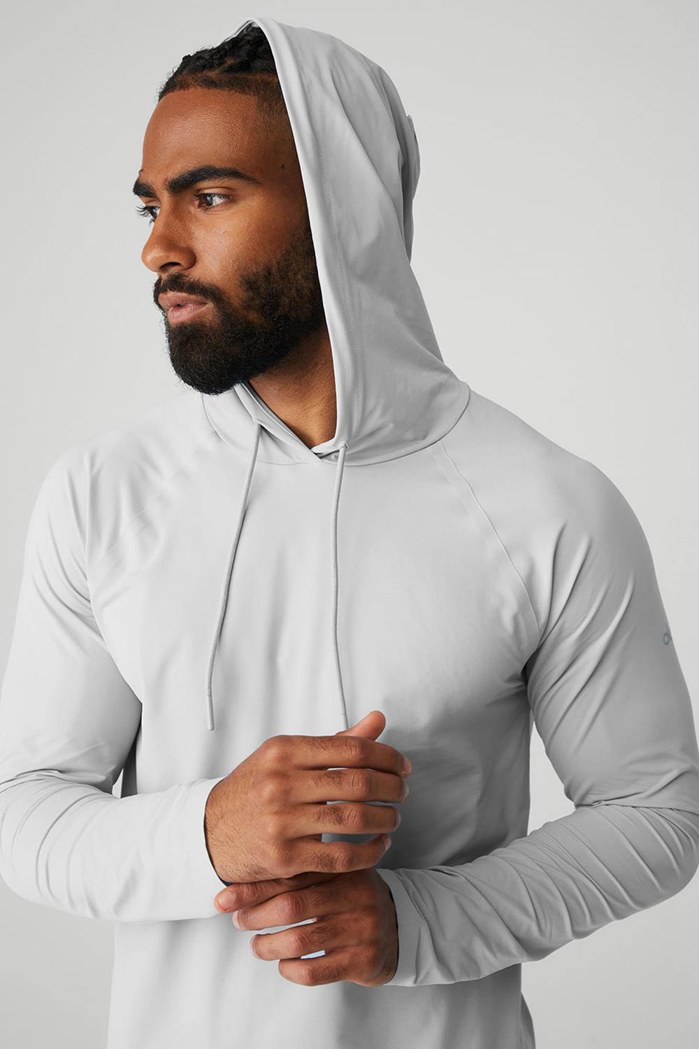 Alo Yoga Idol Runner Uomo Felpa con Cappuccio Titanium | Italia  QRC-145973