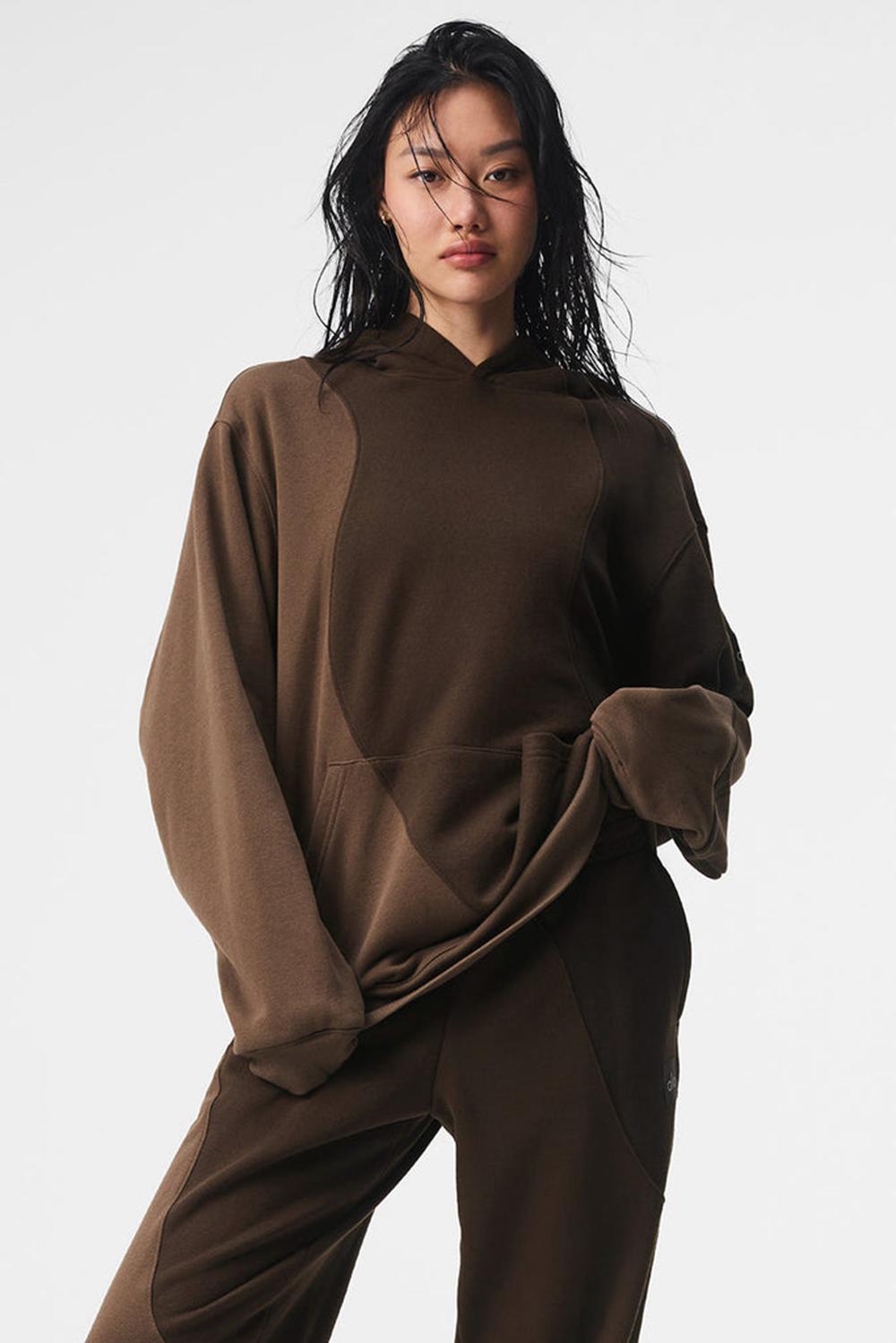 Alo Yoga Make Waves Donna Felpa con Cappuccio Espresso Tonal | Italia  DYP-057169