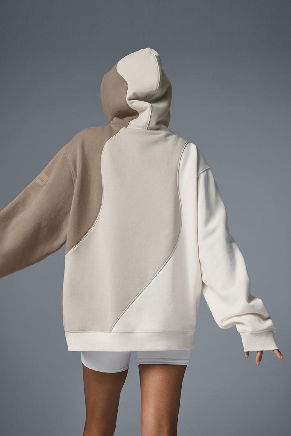Alo Yoga Make Waves Donna Felpa con Cappuccio Ivory / Bone / Gravel | Italia  OMK-675081