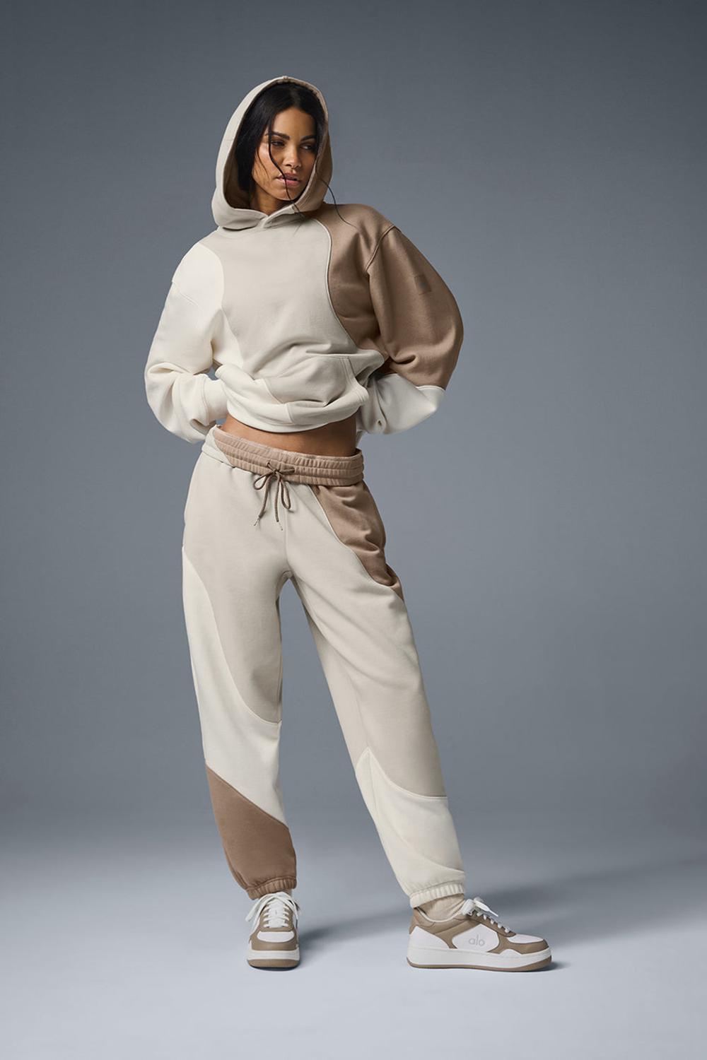 Alo Yoga Make Waves Donna Felpa con Cappuccio Ivory / Bone / Gravel | Italia  OMK-675081