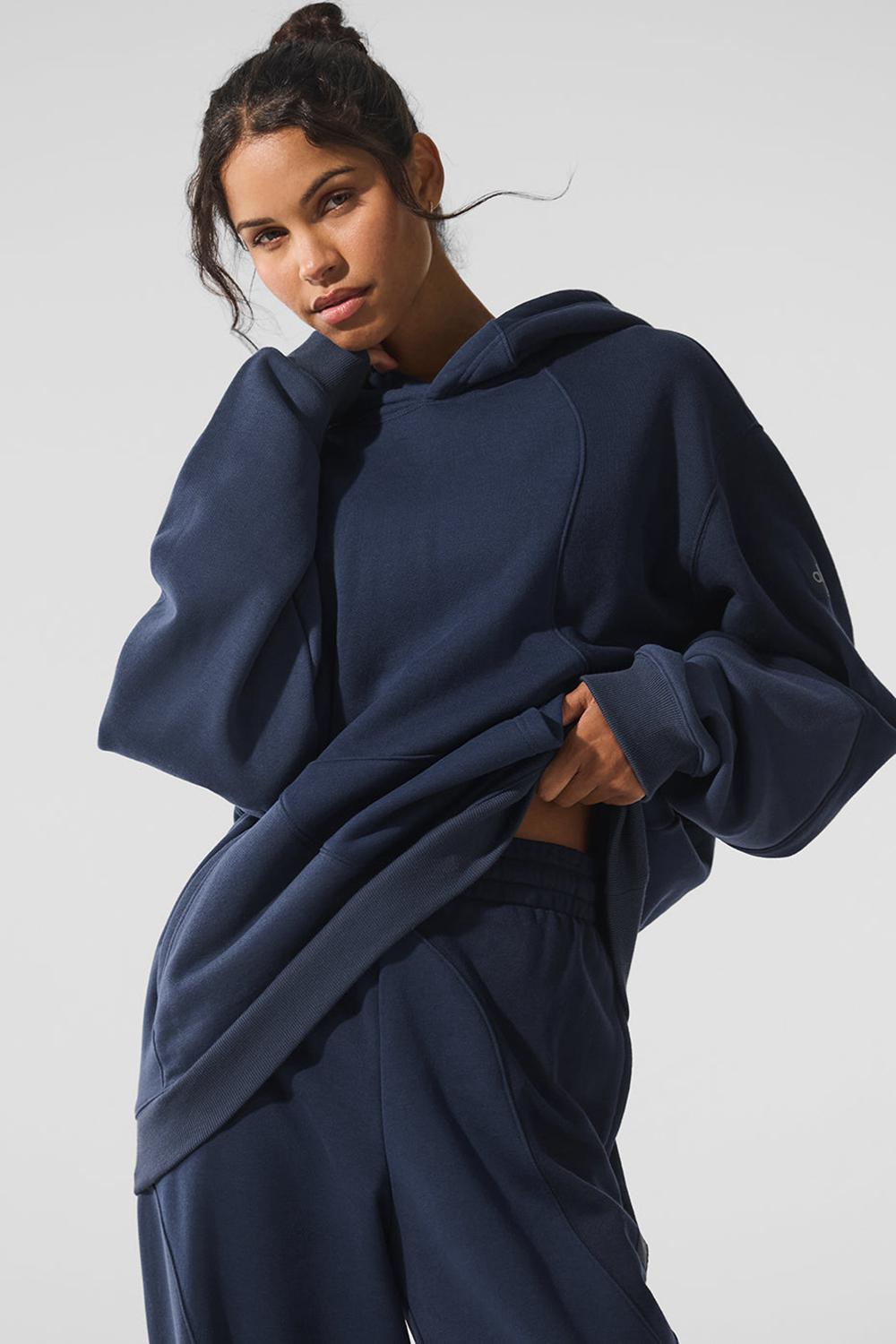 Alo Yoga Make Waves Donna Felpa con Cappuccio Blu Marino | Italia  AUG-183046