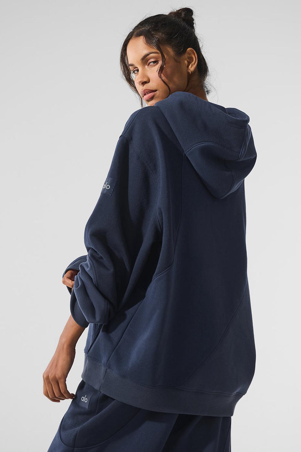 Alo Yoga Make Waves Donna Felpa con Cappuccio Blu Marino | Italia  AUG-183046