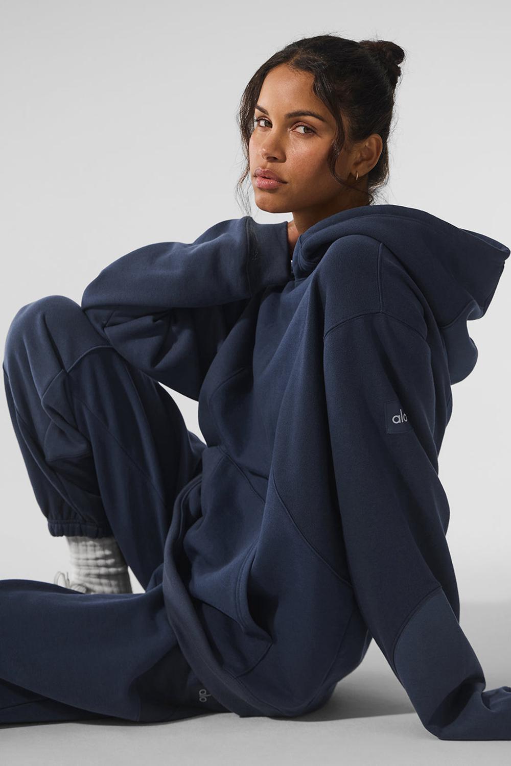 Alo Yoga Make Waves Donna Felpa con Cappuccio Blu Marino | Italia  AUG-183046