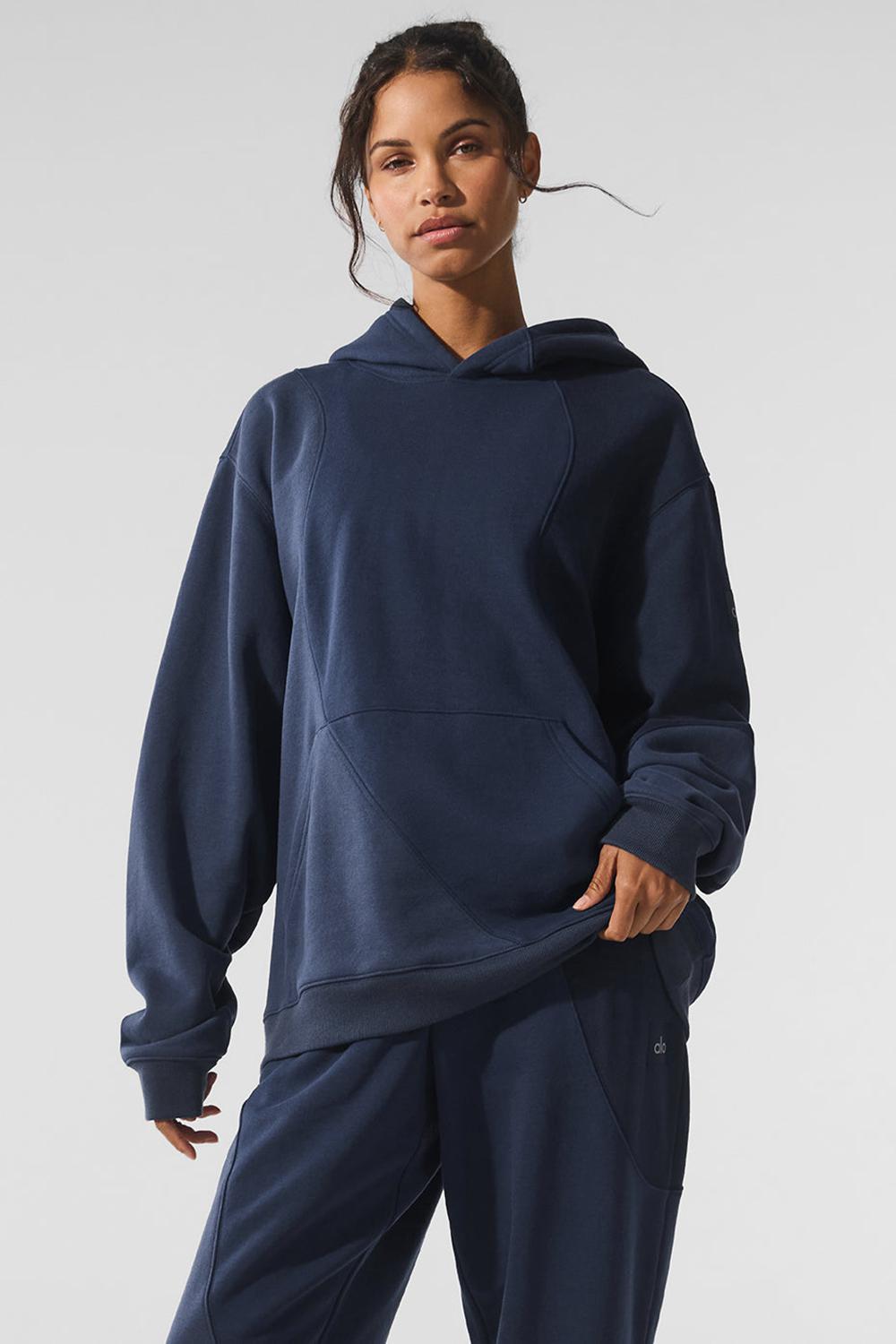Alo Yoga Make Waves Donna Felpa con Cappuccio Blu Marino | Italia  AUG-183046