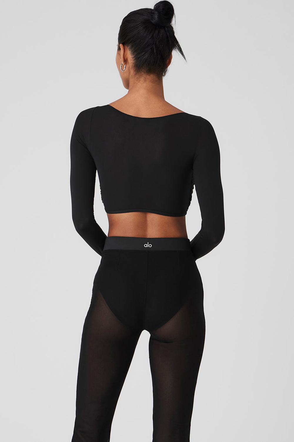 Alo Yoga Mesh Sheer Illusion Cropped Donna Maniche Lunghe Nere | Italia  QFY-897561