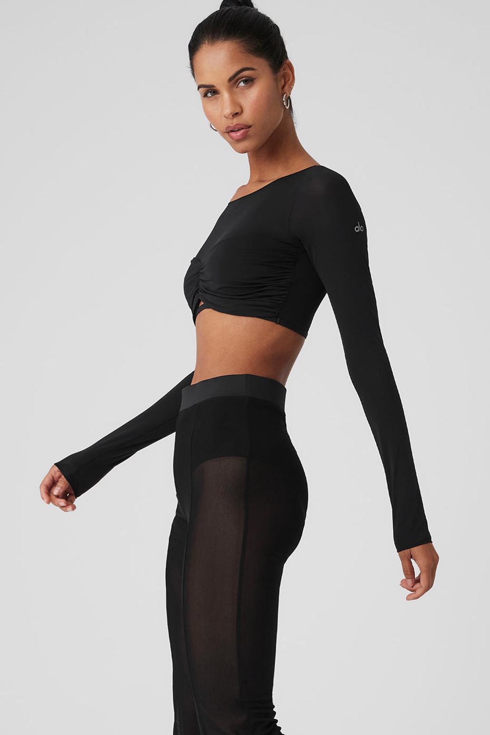 Alo Yoga Mesh Sheer Illusion Cropped Donna Maniche Lunghe Nere | Italia  QFY-897561