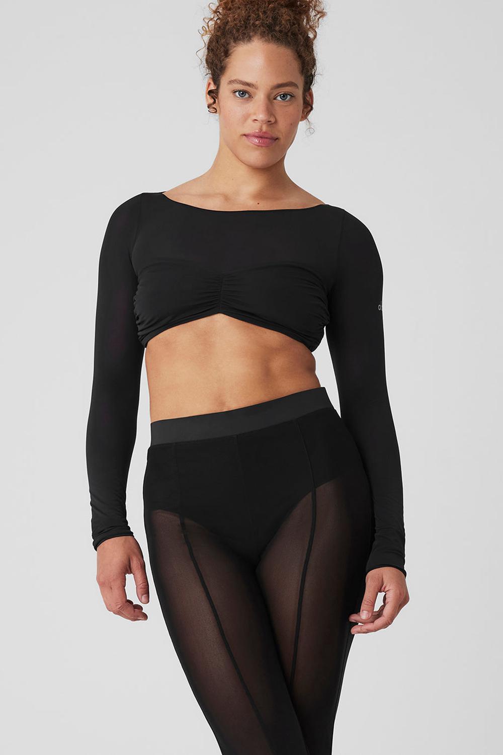 Alo Yoga Mesh Sheer Illusion Cropped Donna Maniche Lunghe Nere | Italia  QFY-897561
