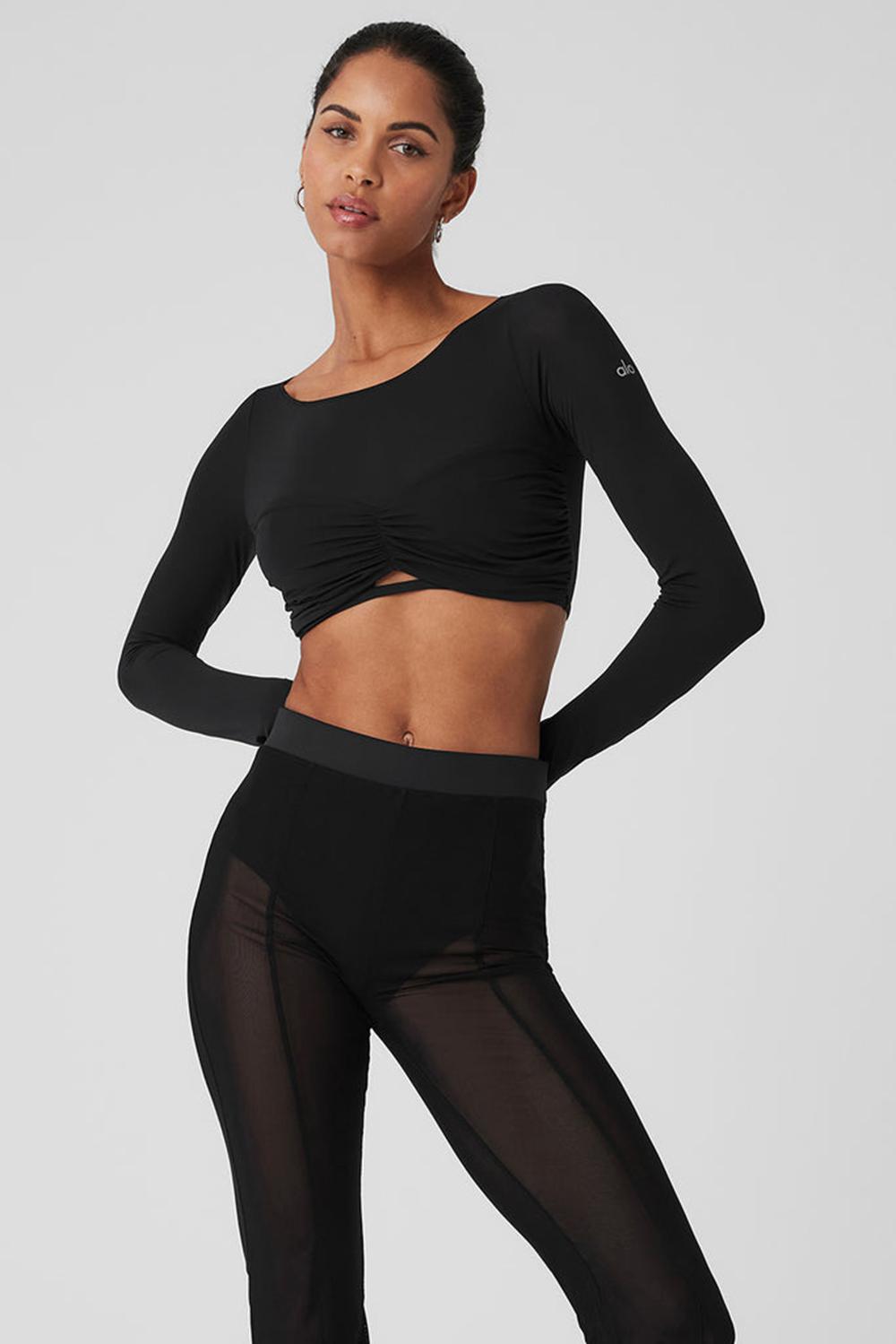 Alo Yoga Mesh Sheer Illusion Cropped Donna Maniche Lunghe Nere | Italia  QFY-897561