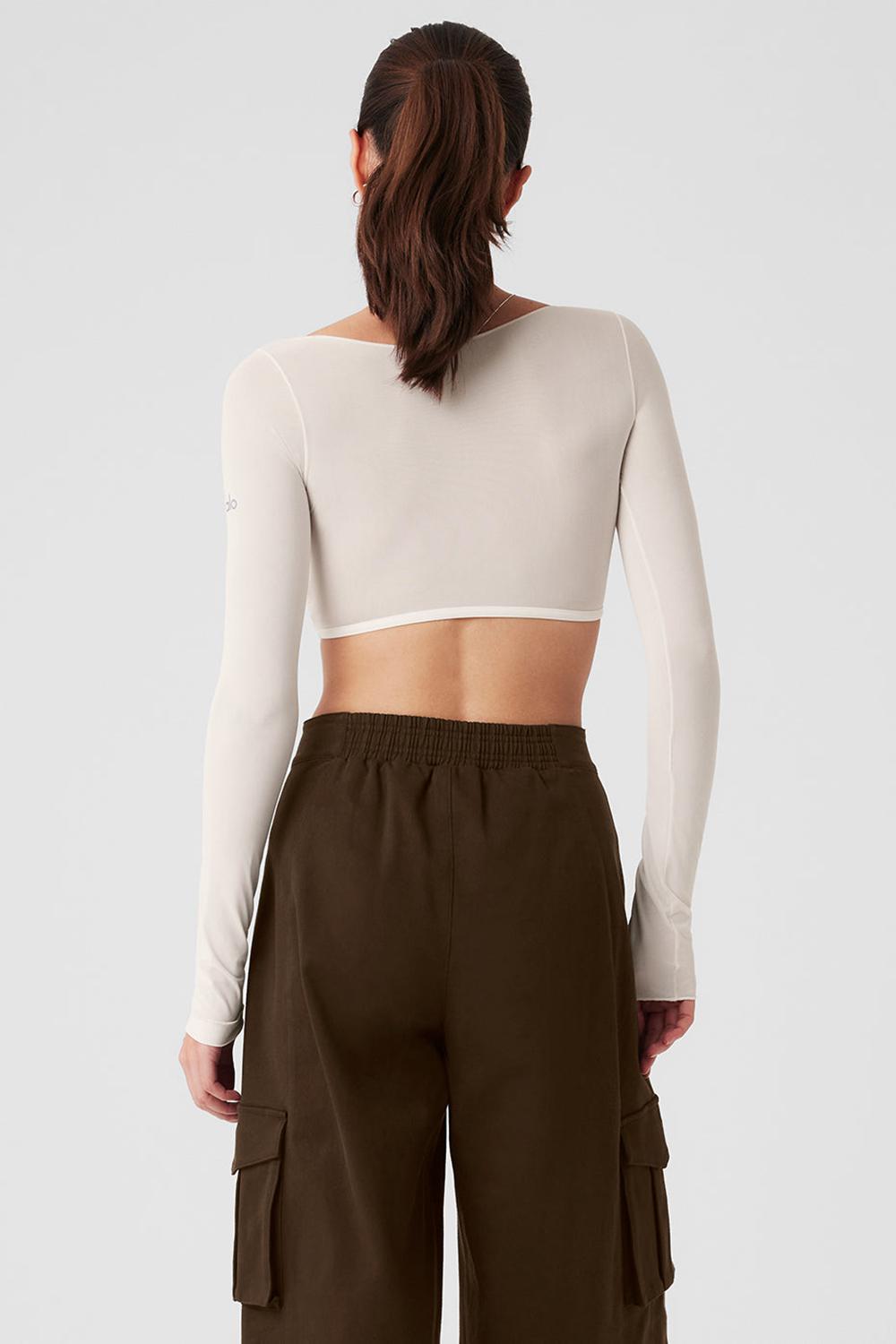 Alo Yoga Mesh Sheer Illusion Cropped Donna Maniche Lunghe Ivory | Italia  UJB-701248