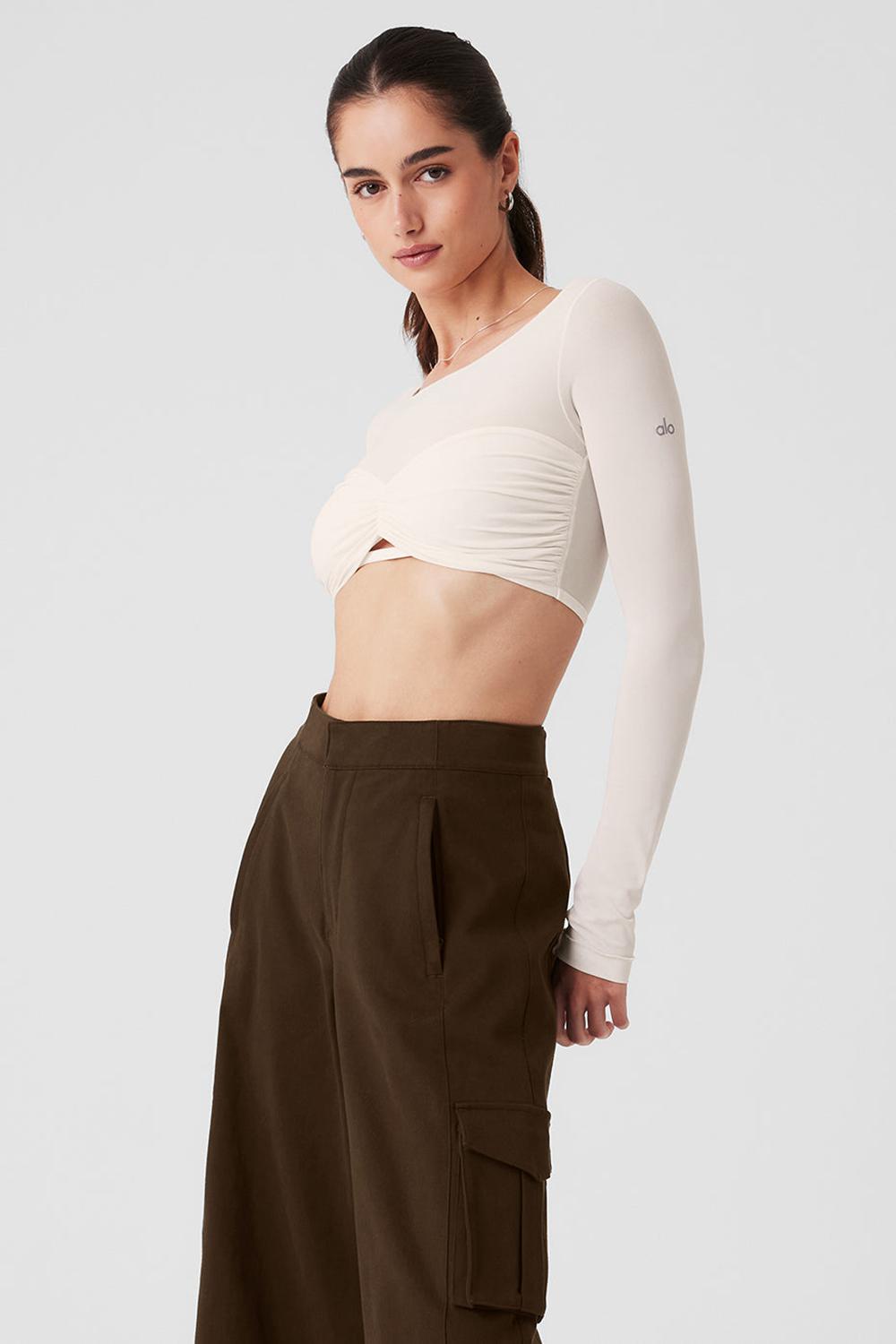 Alo Yoga Mesh Sheer Illusion Cropped Donna Maniche Lunghe Ivory | Italia  UJB-701248