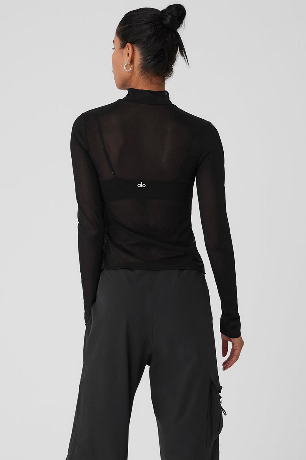 Alo Yoga Mesh Sheer Illusion Mock Neck Donna Maniche Lunghe Nere | Italia  OEI-314976