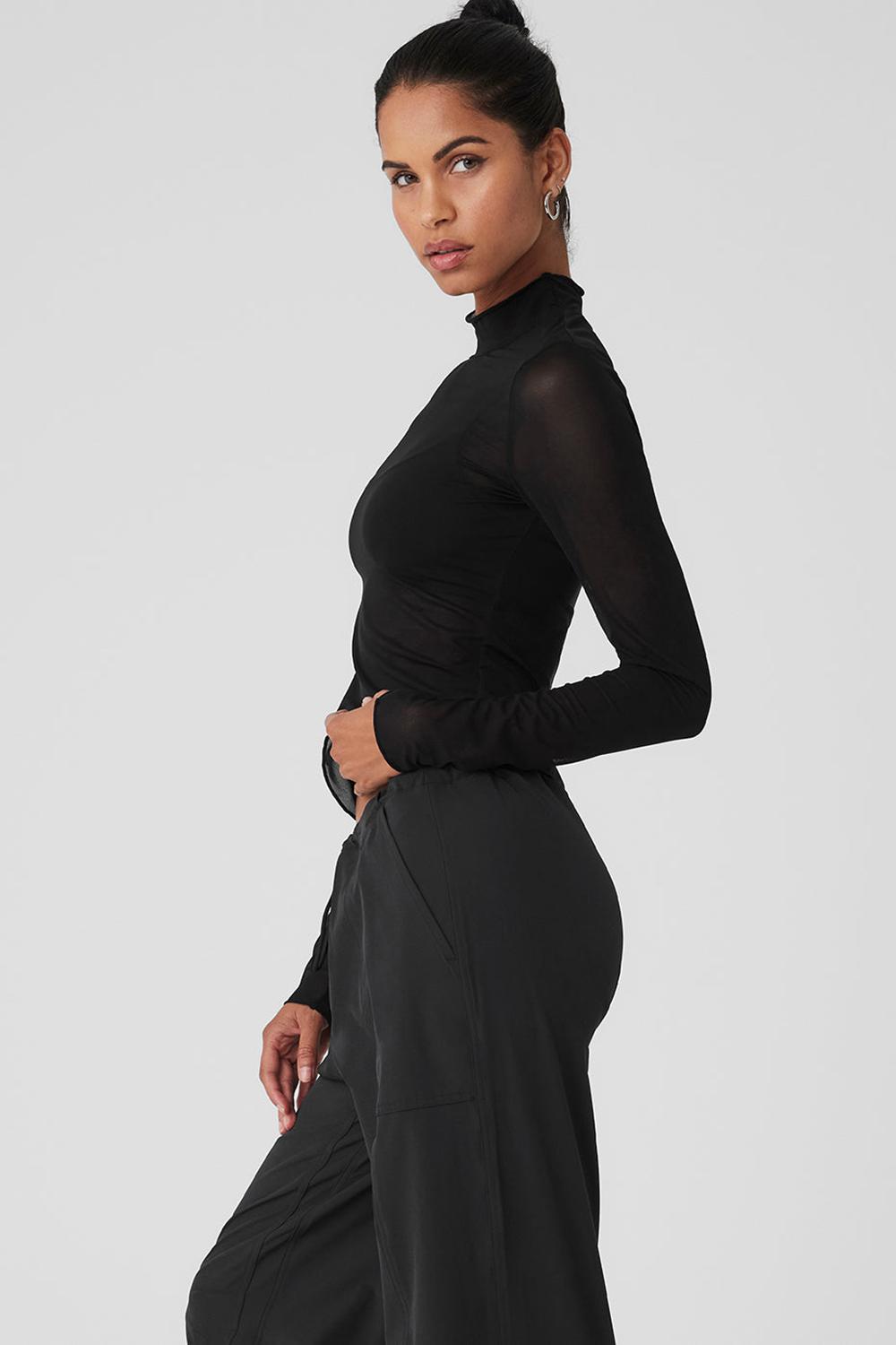 Alo Yoga Mesh Sheer Illusion Mock Neck Donna Maniche Lunghe Nere | Italia  OEI-314976