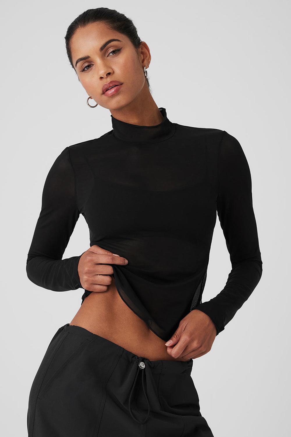 Alo Yoga Mesh Sheer Illusion Mock Neck Donna Maniche Lunghe Nere | Italia  OEI-314976